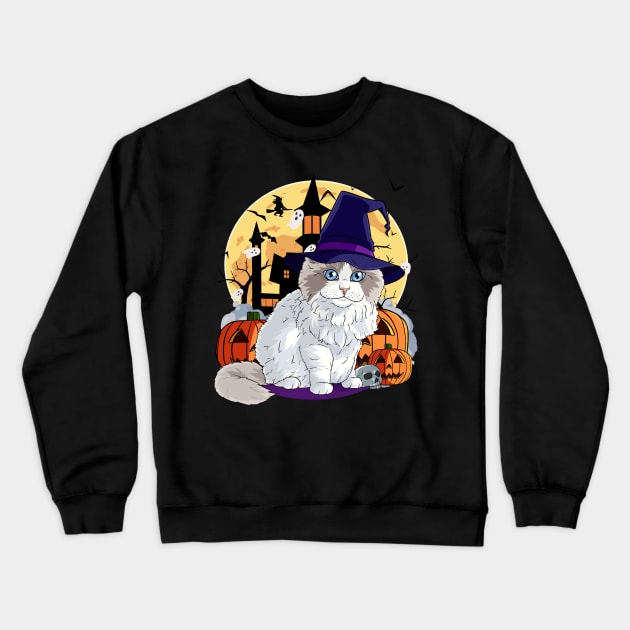 Ragdoll Cat Funny Halloween Witch Pumpkin Crewneck Sweatshirt by Noseking